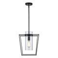 Monteaux Lighting 12 in. 1-Light Black Pendant Light Fixture with Clear Glass Cylinder Shade