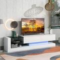 GEROBOOM LED TV Stand with Two Media Cabinets Modern High Gross Entertainment Center for 75 Inch TV 16-Color RGB LED Color Changing Lights for Living Room White