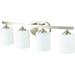 4 Light Vanity Light Fixture 28 Inches Brushed Nickel Bathroom Lighting Fixtures Over Mirror with White Glass Shades for Bathroom Lighting Support up to 60 Watts E26 Bulbs