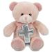 DolliBu Baby Pink Bear Stuffed Animal with Silver Cross Plush - Religious Baby Baptism Gift for Boys and Girls Cute Baby Dedication Christening Gift Plush Prayer Toy Healing Teddy Bear - 8 Inches