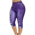 Posijego Women s Denim Print Capri Leggings Plus Size Butt Lifting Yoga Pants for Women Cropped Leggings