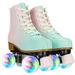 JOJOLAM Roller Skate Girls Women Fashion Classic High-top Roller Skates with Light up wheels Green&Pink (Women s 5)
