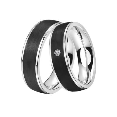 Trauring DOOSTI "Schmuck Geschenk Edelstahl Trauring Ehering Partnerring LIEBE" Gr. 62, schwarz (edelstahlfarben, schwarz), Fingerringe, 62, ohne Zirkonia, Edelstahl-Carbon, 6mm, Edelstahl, Carbon, wahlweise mit oder ohne Zirkonia Image