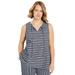 Plus Size Women's High-Low Linen-Blend Tank Top by June+Vie in Grey Horizontal Stripe (Size 14/16)