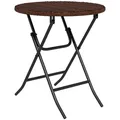 Outsunny Foldable Outdoor Coffee Table, Metal Frame Rattanside Table, Brown