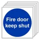 V Safety 5X Fire Door Keep Shut Mandatory Safety Sign - Self Adhesive - 80X80mm