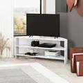 Decortie Thales Corner Modern Tv Stand Multimedia Centre Tv Unit White Marble Effect Corner 110Cm