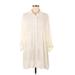 Lovestitch Casual Dress - Shirtdress Collared 3/4 sleeves: Ivory Solid Dresses - Women's Size Medium