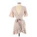 Majorelle Casual Dress - Mini V-Neck 3/4 sleeves: Tan Print Dresses - Women's Size X-Small