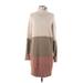 RACHEL Rachel Roy Casual Dress - Sweater Dress Turtleneck Long sleeves: Tan Print Dresses - Women's Size Medium
