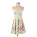 Forever 21 Casual Dress - A-Line V Neck Sleeveless: Green Floral Dresses - Women's Size Small
