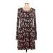 Alya Casual Dress - Mini Scoop Neck Long sleeves: Burgundy Print Dresses - Women's Size Large