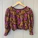 Free People Tops | Free People | Boho Floral Colorful Tie Scrunch Sweater Open Back Crop Top Xs | Color: Gold/Purple | Size: Xs