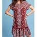 Anthropologie Dresses | Anthropologie Feather Bone Maroon With Blue Embroidery Ruffle Dress, Size Small | Color: Blue/Red | Size: S