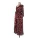 Ingrid + Isabel Casual Dress - A-Line Plunge Long sleeves: Burgundy Print Dresses - Women's Size Small Maternity