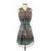 Iz Byer Casual Dress - Mini V Neck Sleeveless: Green Dresses - Women's Size Small