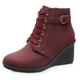 Dernolsea Ladies Ankle Boots, Lace Up Zip Chunky Platform Wedge Heeled Ankle Boots for Women Burgundy Size 5.5