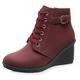 Dernolsea Ladies Ankle Boots, Lace Up Zip Chunky Platform Wedge Heeled Ankle Boots for Women Burgundy Size 4