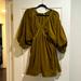 Free People Dresses | Free People Crushed Velvet Mini Dress With Puffy Sleeves And Pockets. | Color: Green | Size: M
