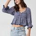 Free People Tops | Free People Brittnee Floral Coquette Girl, Bohemian, Dollette Ruffle Blouse M | Color: Blue/White | Size: M