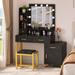 Moasis 53.9" Black Mirror Makeup Vanity Table with Stool and Mirror Bulbs