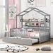 Wooden Twin Size House Bed with Trundle - Playhouse Design