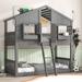 House Bunk Bed with Window, Roof, Door, and Window Box, Low Height Twin over Twin Bed with Safety Guardrails and Ladder