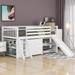 Low Loft Bed with Attached Bookcases and Separate 3-tier Drawers, Convertible Ladder and Slide, Twin Size.