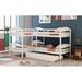 Twin Over Twin Wood L-Shaped Bunk Bed with Trundle, Guardrails, and Ladder, Supported By Wooden Boards