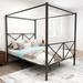 Deluxe Metal Canopy Bed Frame - Queen Size Platform Bed with European Styling and X Shaped Frame in Elegant Black