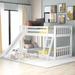 Convertible Twin over Twin Kids Bed, Pine Bedroom Bunk Bed with Slide and Ladder, Gray and White Colors