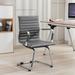 Ebern Designs Kiersyn Mid-back Leather Ergonomic Ribbed Sled Base Office Conference Chair, Conference Seat Upholstered/Metal in Gray/Brown | Wayfair