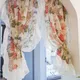 2PCS Red Floral Sheer Short Curtains for Cafe Kitchen Hotel Vintage Black White Ruffled Lace Shabby