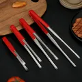 Stainless Steel BBQ Tongs Salad Food meat vegetable red glue Clips Bread Pasta Serving Tongs