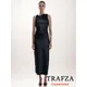 TRAFZA-Robe Longue Vintage Décontractée et Chic pour Femme Couleur Unie Noire Fibre Droite