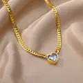 Zircon Stainless Steel Heart Necklaces For Women Fashion Gold Plated Cuban Chain Heart Necklace