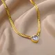 Zircon Stainless Steel Heart Necklaces For Women Fashion Gold Plated Cuban Chain Heart Necklace