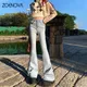 ZOENOVA-Jean évasé vintage Maillard pour femme jean taille haute rue décontractée fille cool