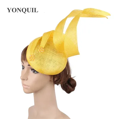 Sinamay a 4 strati giallo modilegno cappelli da sposa Fascinator accessori per capelli moda fasce