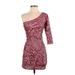 Tea n Rose Cocktail Dress - Bodycon Open Neckline 3/4 sleeves: Burgundy Print Dresses - Women's Size Small