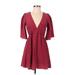 Stone Cold Fox Casual Dress - Mini V Neck 3/4 sleeves: Red Dresses - Women's Size Small