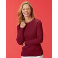 Blair Women's Ribbed Cotton Button-Trim Crewneck Sweater - Red - PM - Petite