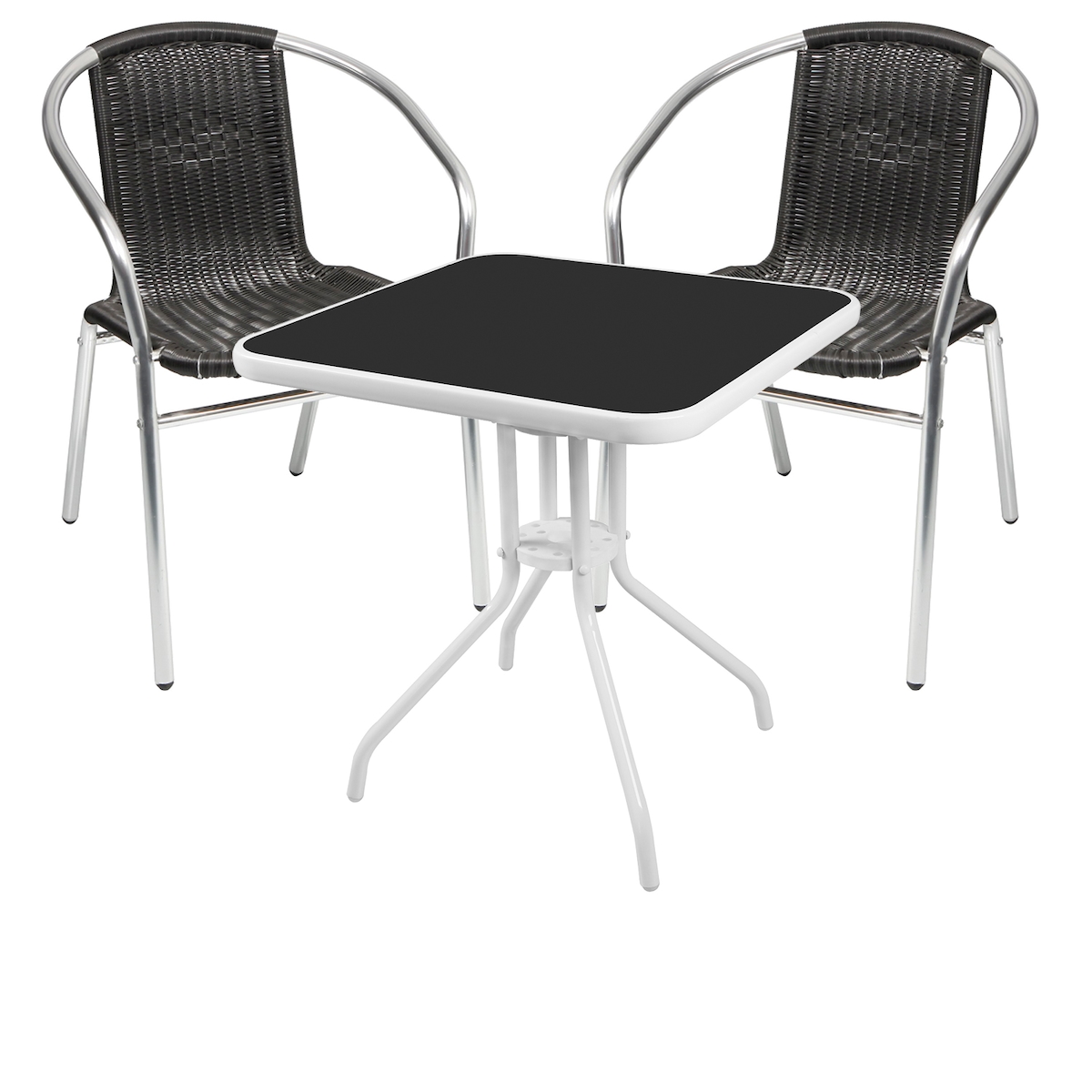 Mojawo Bistrogarnitur 3-teilig Metall weiß / Glasplatte Rattan Schwarz Image