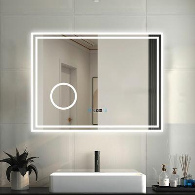 Led Badspiegel mit Beleuchtung Badezimmer Spiegel mit Uhr 3 Lichtfarbe 3x Vergrößerungsspiegel Image