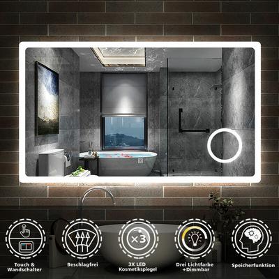 Badspiegel LED Badezimmerspiegel Wandspiegel Touch Beleuchtung Beschlagfrei+Kosmetikspiegel+3