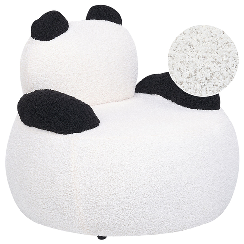 Kindersessel Weiß u. Schwarz Bouclé Rund Tierform Pandabär Modern Niedlicher Polstersessel für Kinder Schlafzimmer Sitzmöbel Jugendzimmer