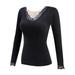 Gzea Underwear Thermal Women s German Velvet Seamless Thermal Underwear Solid Color Slim Bottom Outer Wear Thick Warm Long Sleeves Top With Chest Pad Black XXL