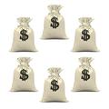 Dollar Sign Money Bag Print Drawstring Cotton Christmas Baggies for Gifts Party Prop 6 Pcs