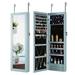nifoti 6 LEDs Jewelry Armoire Mirror Jewelry Storage Lockable Hanging/Wall Mount Jewelry Organizer with Makeup Mirror Jewelry Armoire Cabinet 2 Drawers Ring Earring Slots Necklace Hooks(Blue)