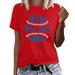 FhsagQ Summer Casual Womens Work Tops Women Round Neck Short Sleeve Baseball Football Printing T Shirt Tops Red M